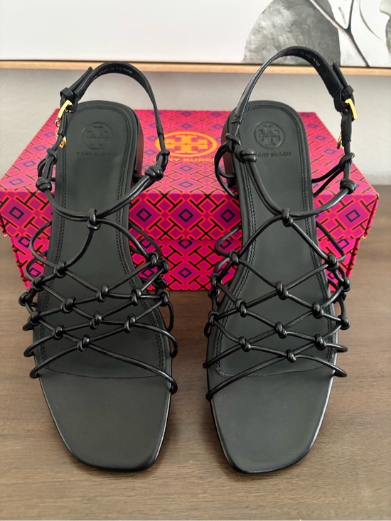 Tory Burch Shoes - Tory Burch Black Knotted Leather Slingback Sandals